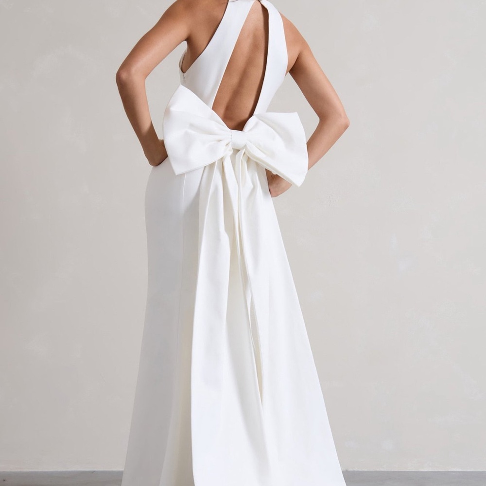 Club L London White Asymmetrical Tie Front Gown